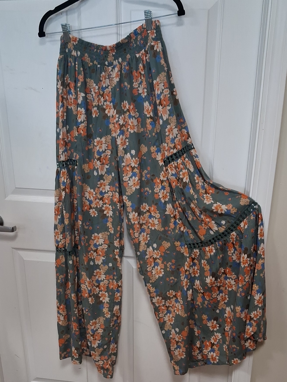 Angie Sage-Green and Orange Floral Smocked Waist Skirt